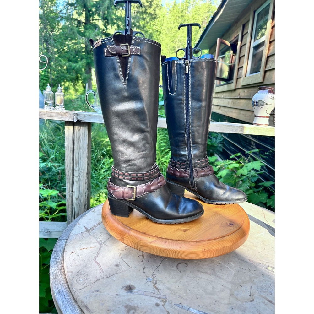 Knee High Leather Riding Boots Women Size 36 Black Brown Buckle Straps Pikolinos